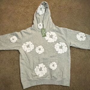 Gray Crewneck Sweater with White Floral Design